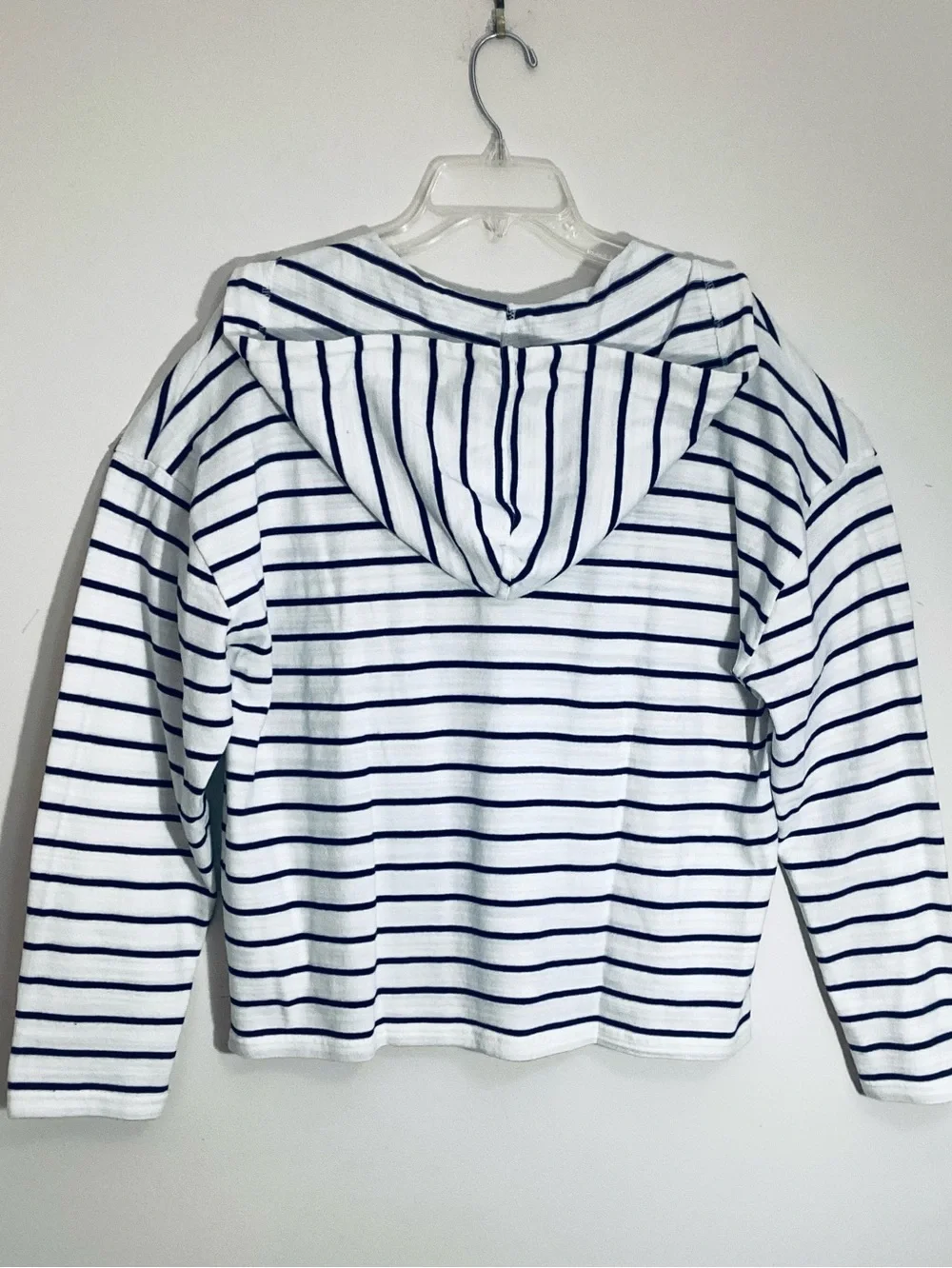 J. Crew Navy White Striped V-Neck Pullover Cotton Sweater Hoodie XL Relaxed NWT